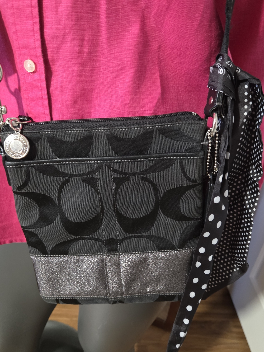 Coach Black Signature Crossbody Bag with Glitter Trim